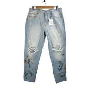 zara Basics floral embroidered cropped mom‎ jeans boho 90s sz 8